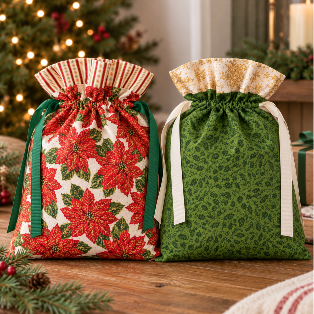 Reusable Christmas Gift Bags Sewing Kit (Set of 2)